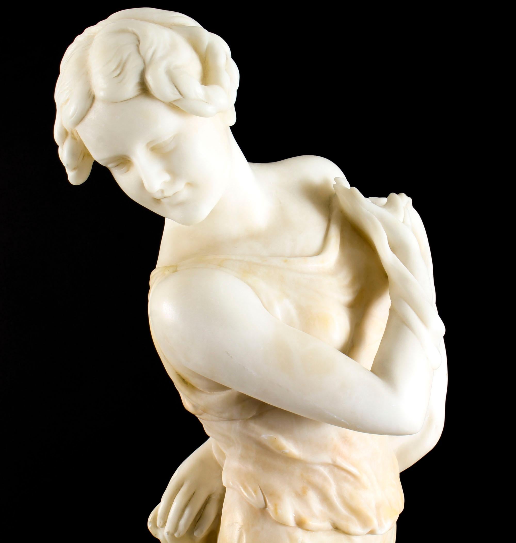 French Art Nouveau Alabaster Sculpture Dancing Lady on Pedestal, 19th Century 8