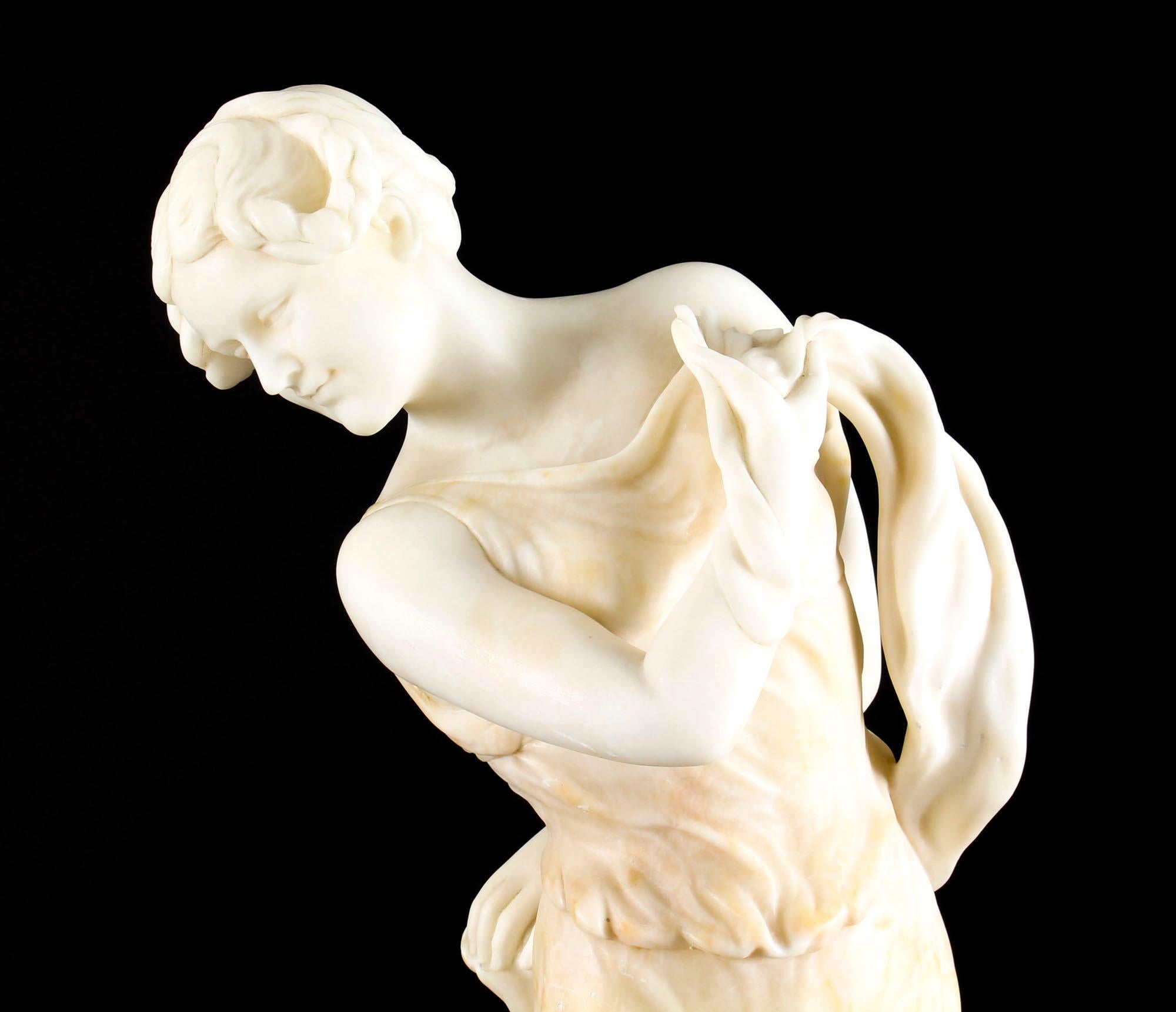 French Art Nouveau Alabaster Sculpture Dancing Lady on Pedestal, 19th Century 1