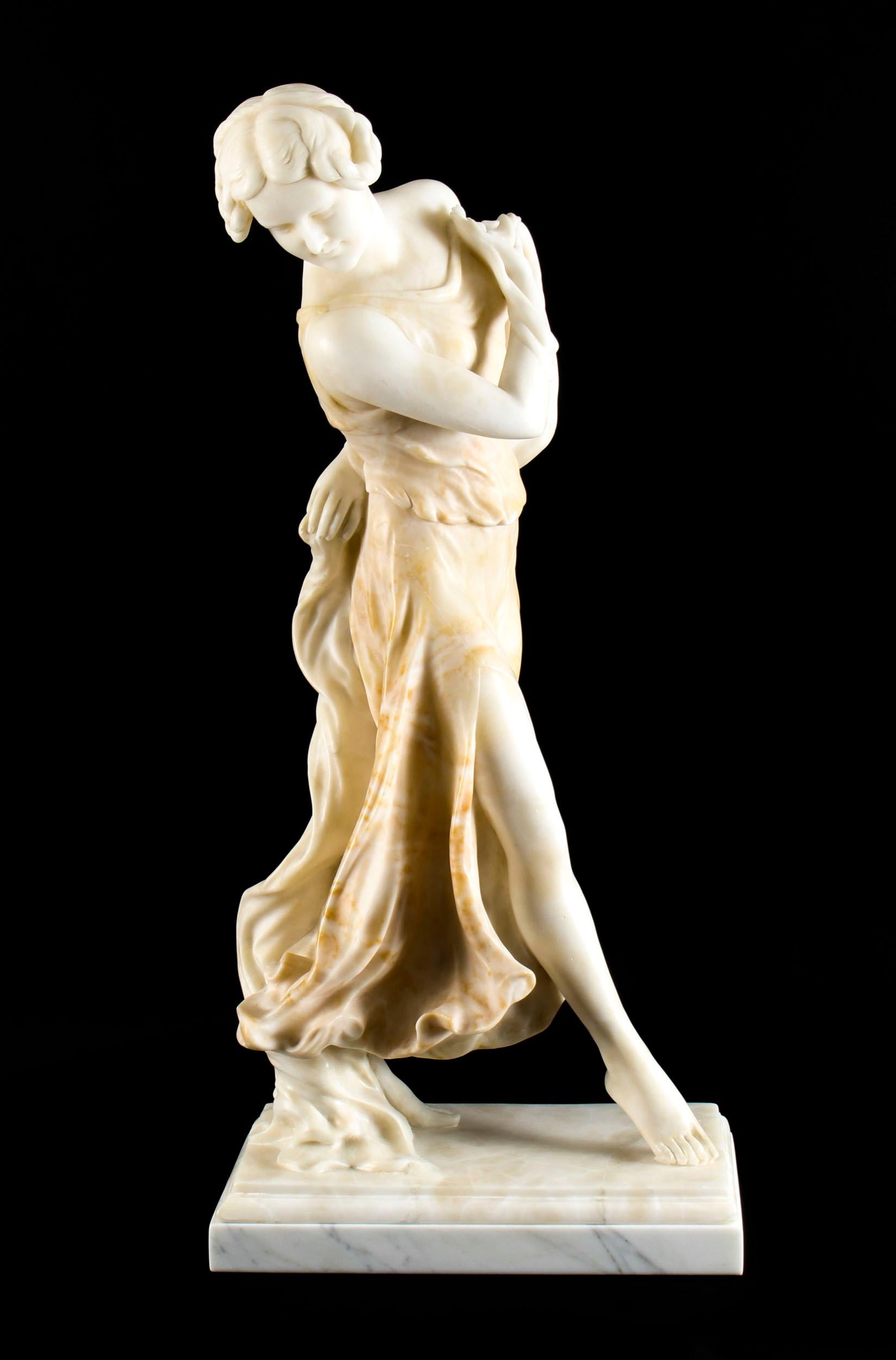 French Art Nouveau Alabaster Sculpture Dancing Lady on Pedestal, 19th Century 2