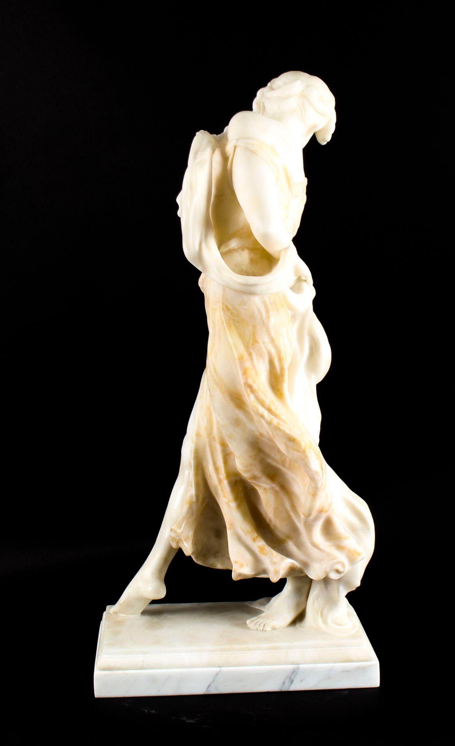 French Art Nouveau Alabaster Sculpture Dancing Lady on Pedestal, 19th Century 4