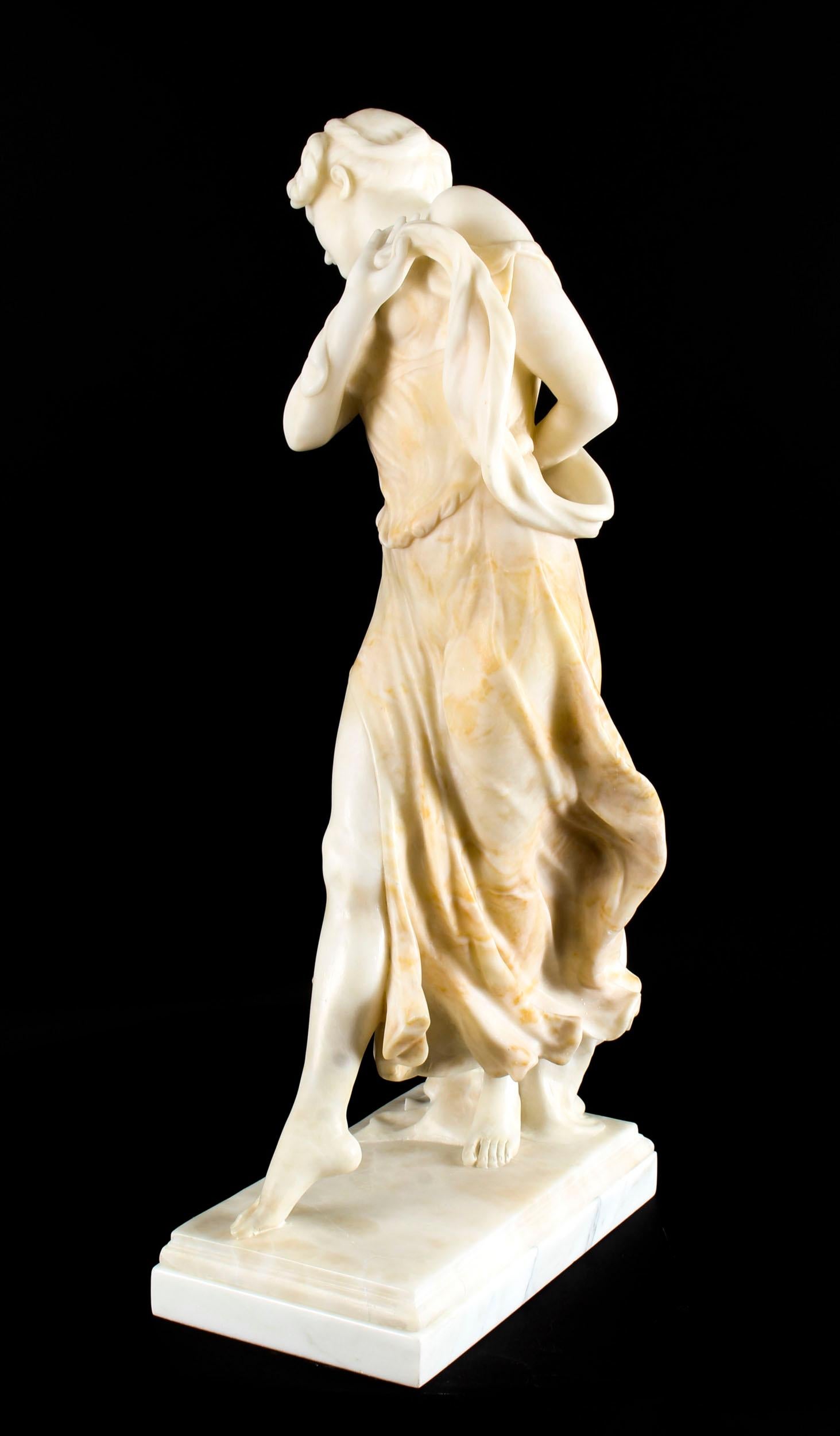 French Art Nouveau Alabaster Sculpture Dancing Lady on Pedestal, 19th Century 5