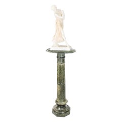 French Art Nouveau Alabaster Sculpture Dancing Lady on Pedestal, 19th Century