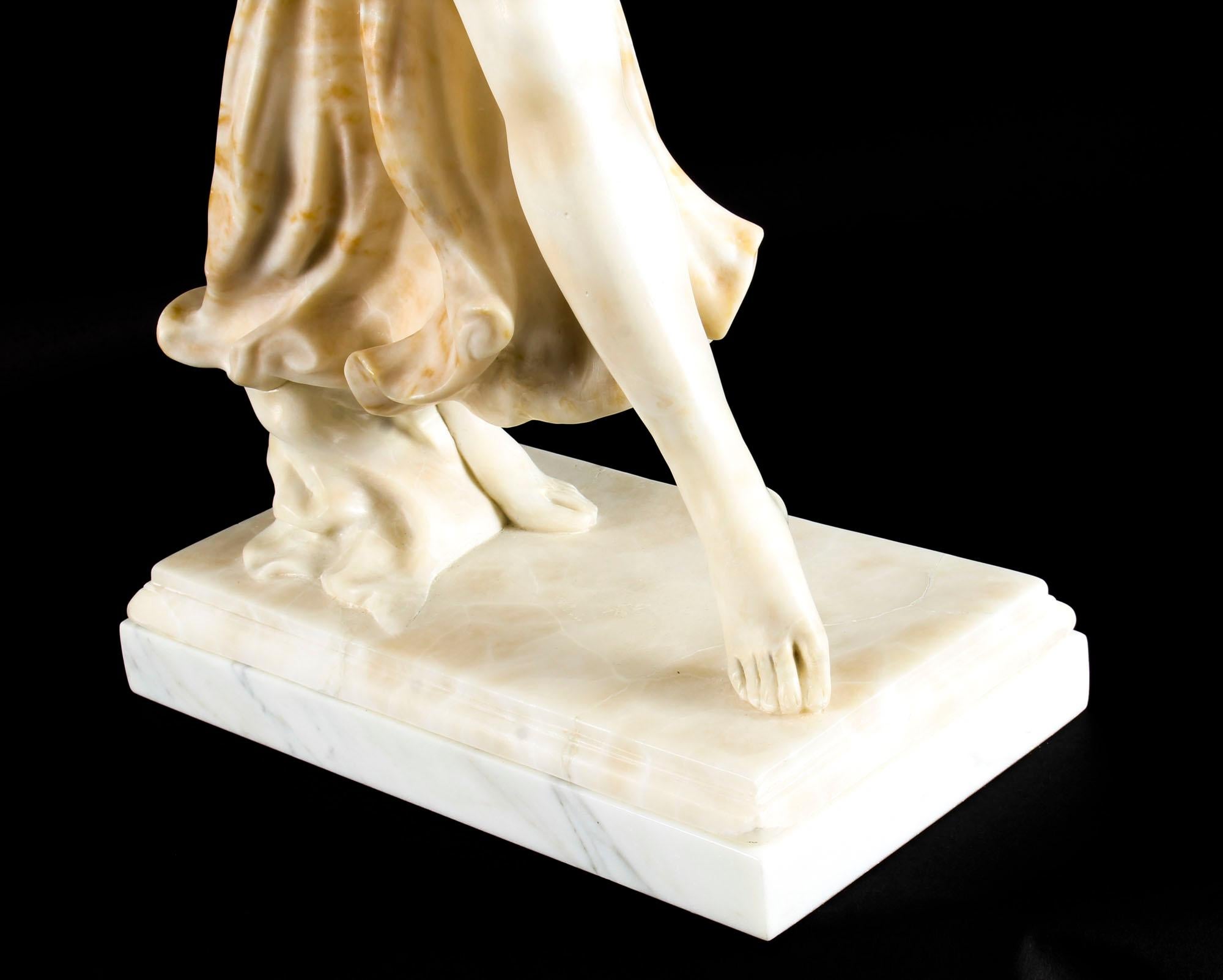 Antique French Art Nouveau Alabaster Sculpture of Dancing Lady 19th Century 8