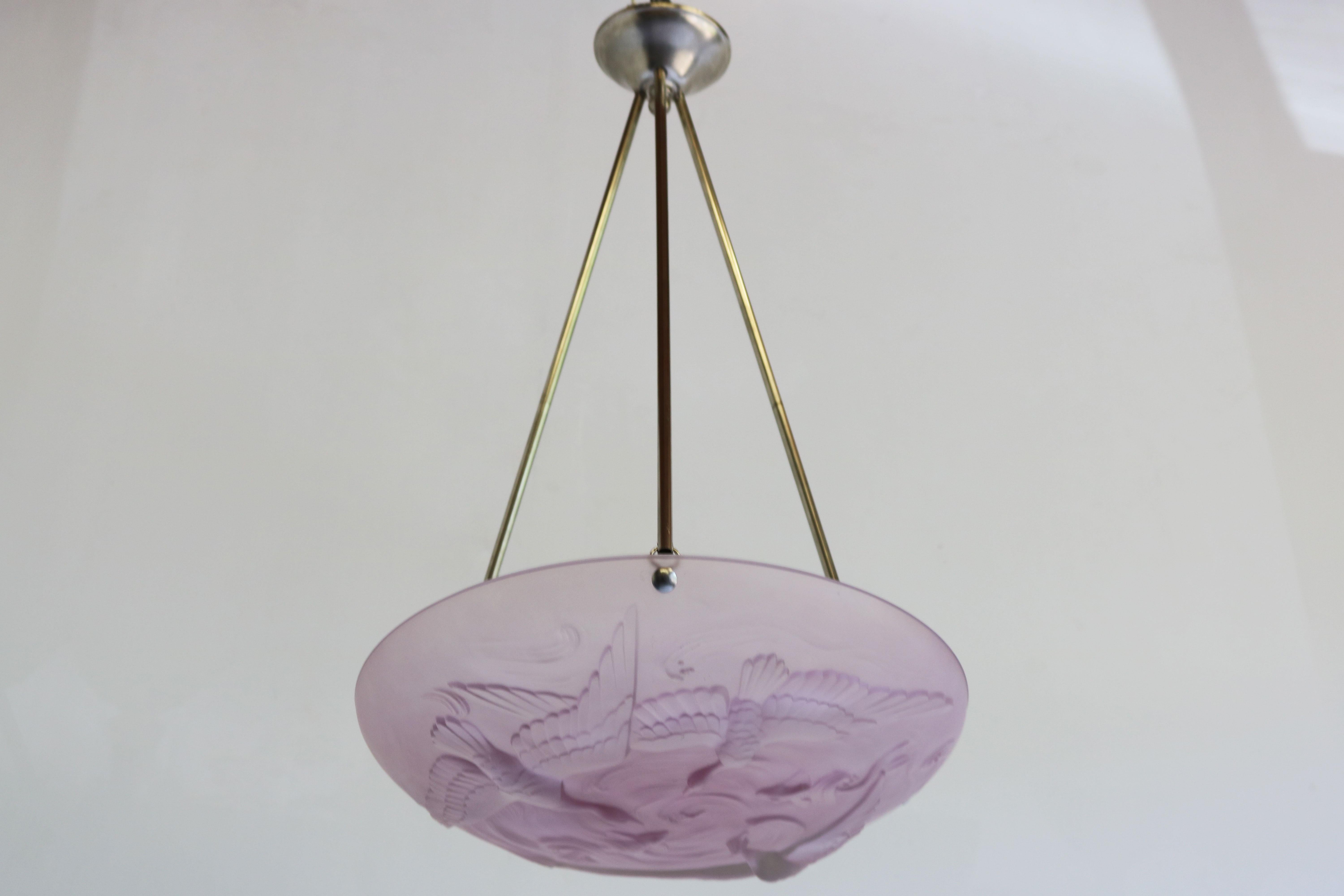 Antique French Art Nouveau / Art Deco Pendant Light by Verlys Flush Mount Pink 10