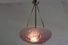 Antique French Art Nouveau / Art Deco Pendant Light by Verlys Flush Mount Pink