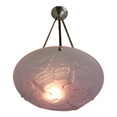 Antique French Art Nouveau / Art Deco Pendant Light by Verlys Flush Mount Pink