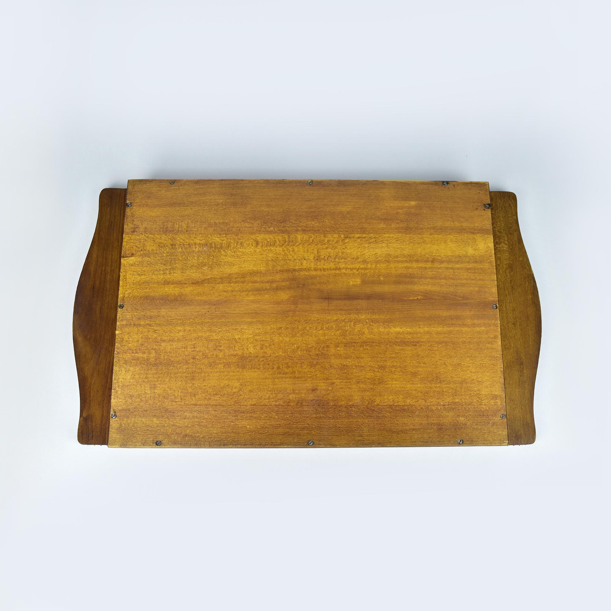 Antique French Art Nouveau Bar Serving Tray Wood & Repoussed Pewter Nancy in vendita 1