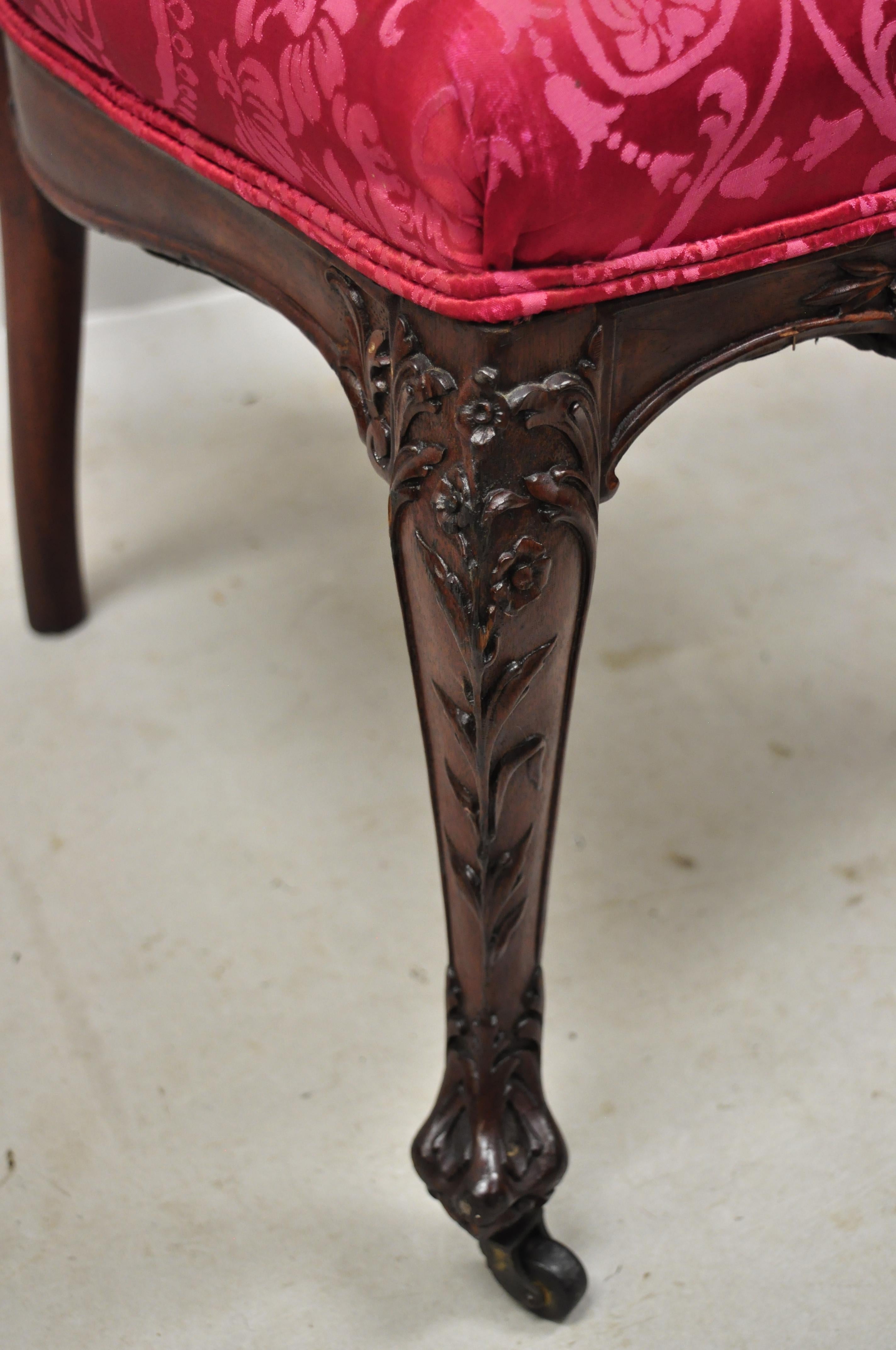 Antique French Art Nouveau Bird and Flower Carved Mahogany Accent Side Chair 6