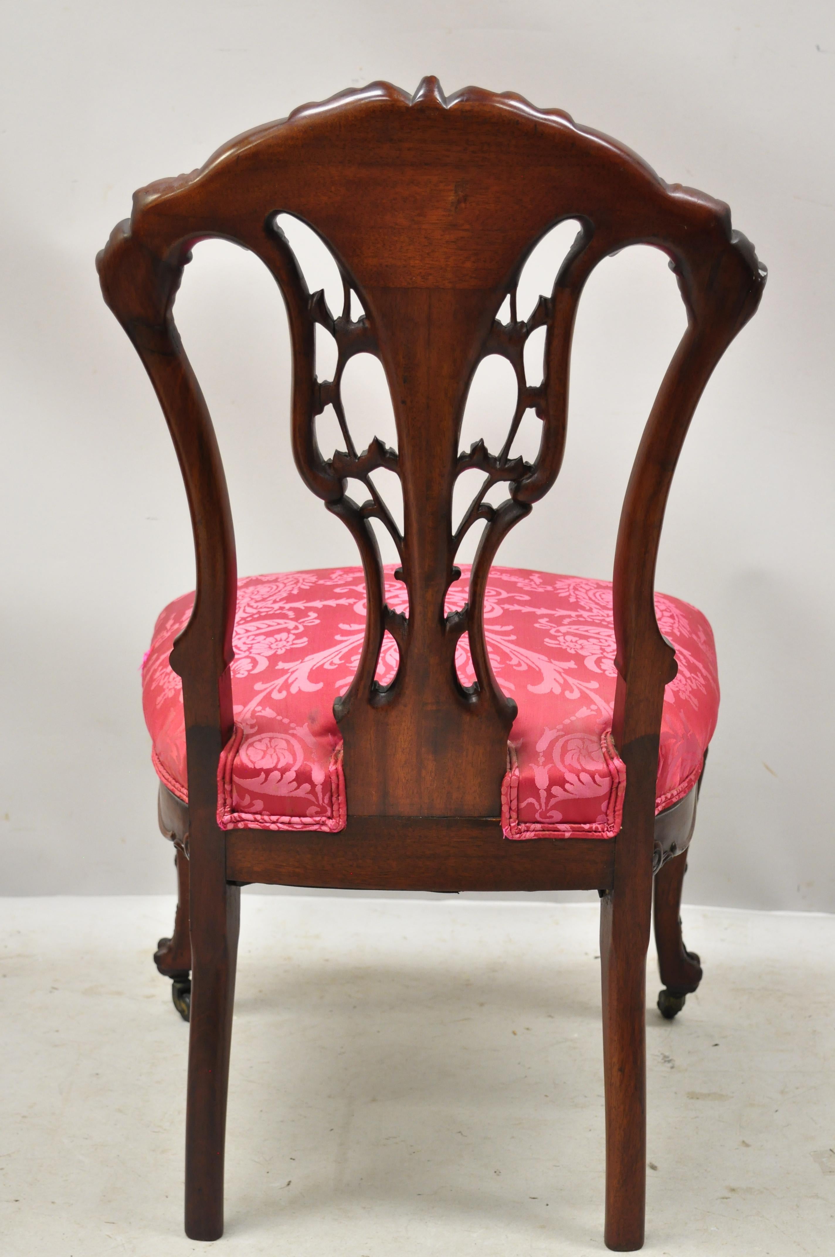 Antique French Art Nouveau Bird and Flower Carved Mahogany Accent Side Chair 5