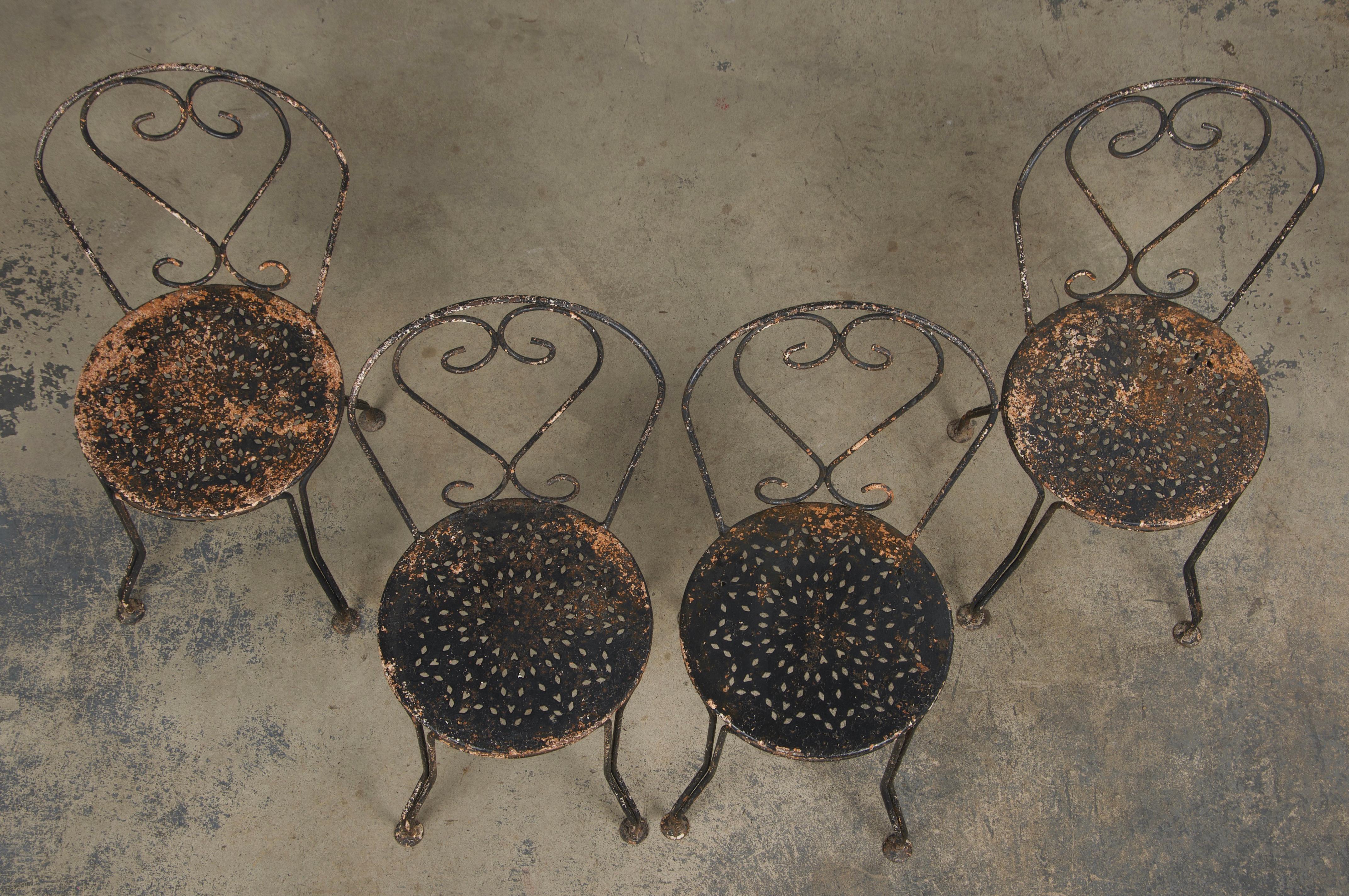 Antiquité française Art Nouveau Fer forgé peint noir Ensemble de jardin en vente 3