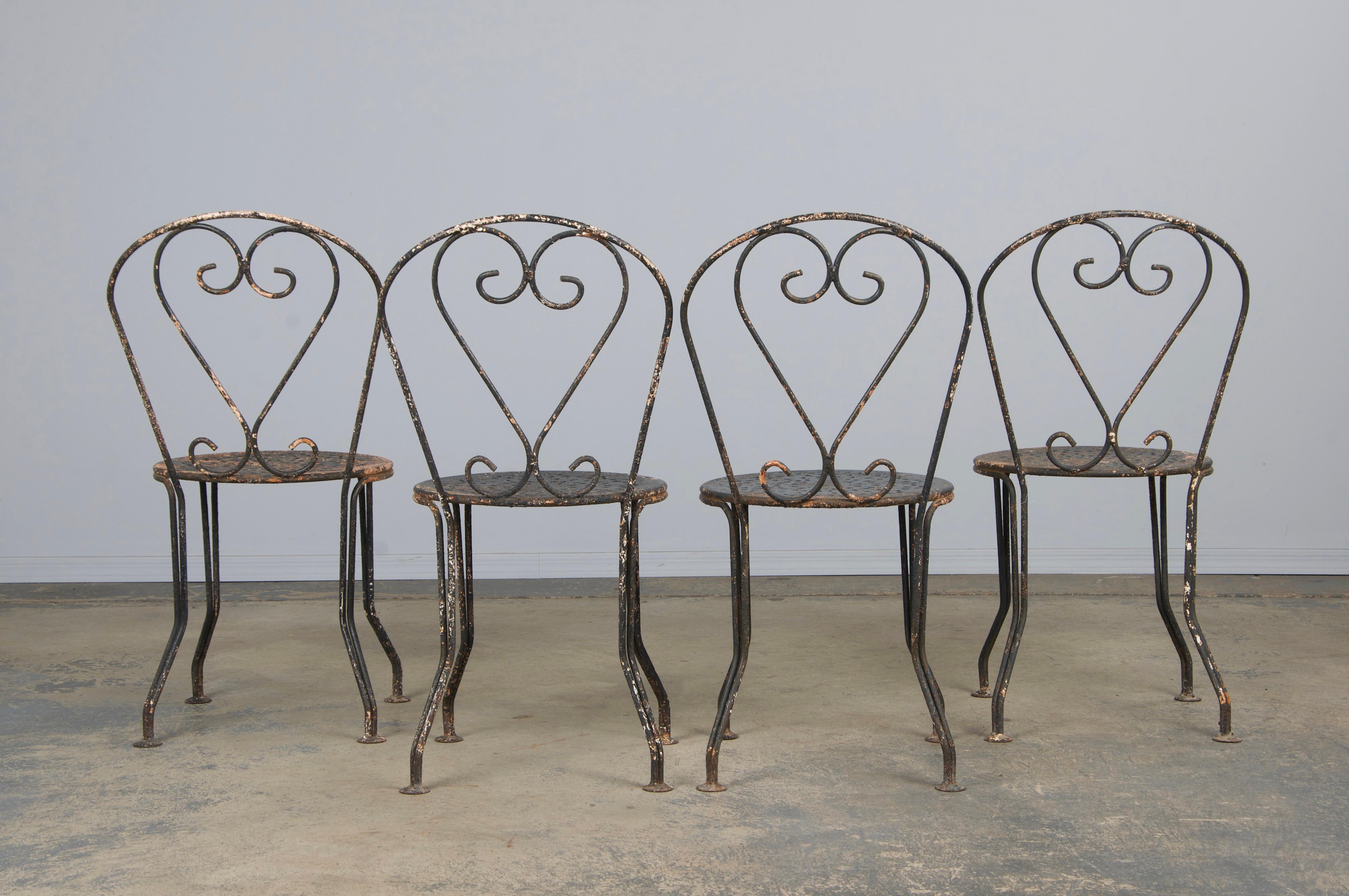 Antiquité française Art Nouveau Fer forgé peint noir Ensemble de jardin en vente 12