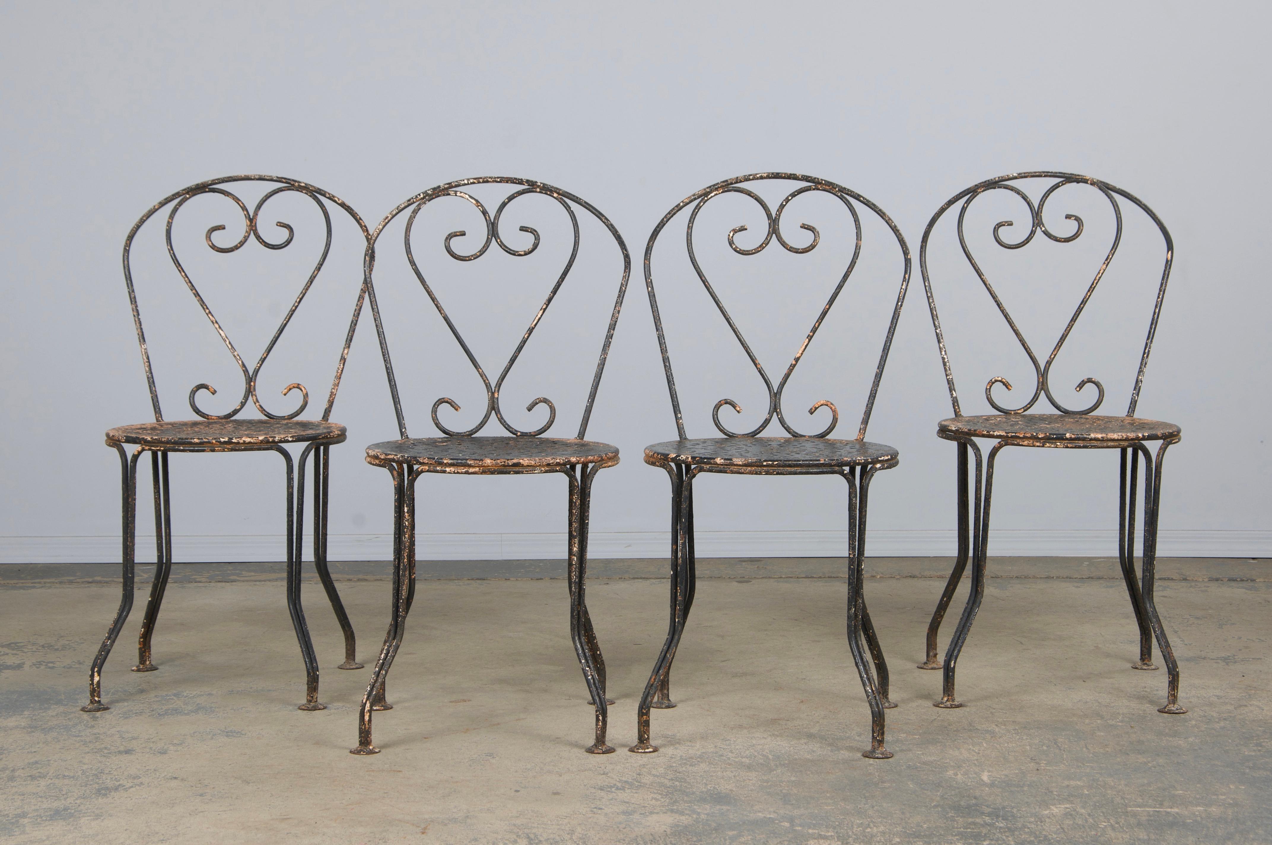 Antiquité française Art Nouveau Fer forgé peint noir Ensemble de jardin en vente 2