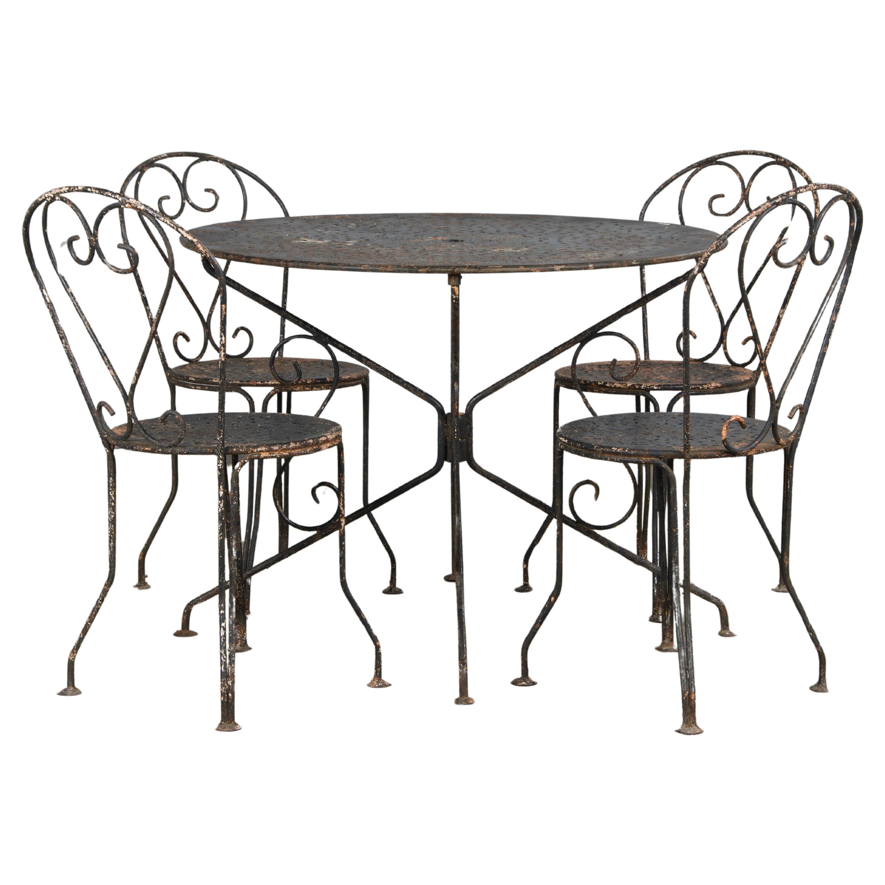 Antique French Art Nouveau Nero Ferro Battuto Dipinto Set da Giardino