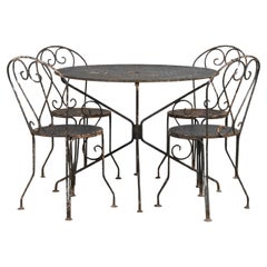 Antique French Art Nouveau Nero Ferro Battuto Dipinto Set da Giardino