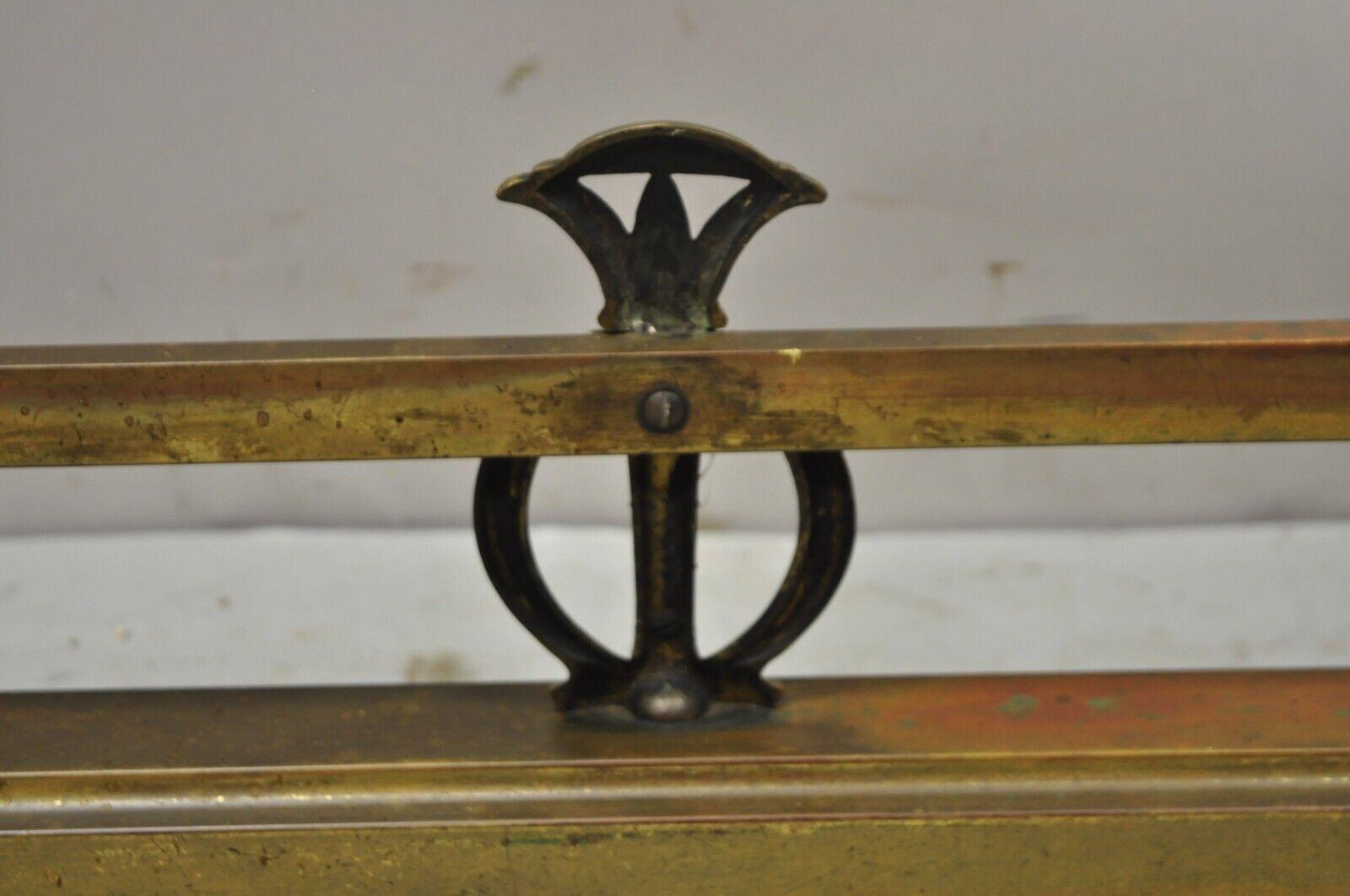 Antique French Art Nouveau Bow and Bellflower Brass Fireplace Fender 3