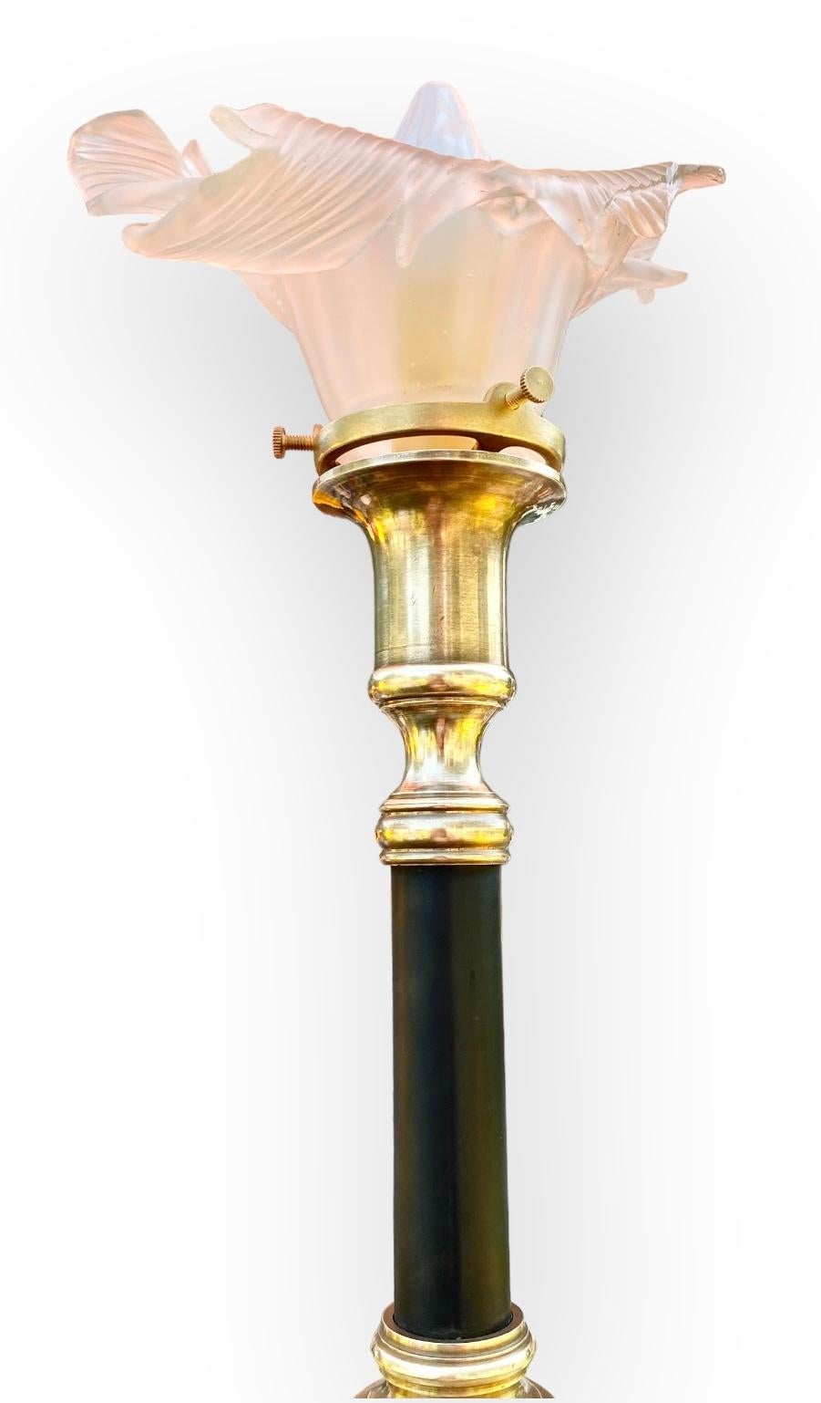 Antique French Art Nouveau Brass Candlestick Lamp 5