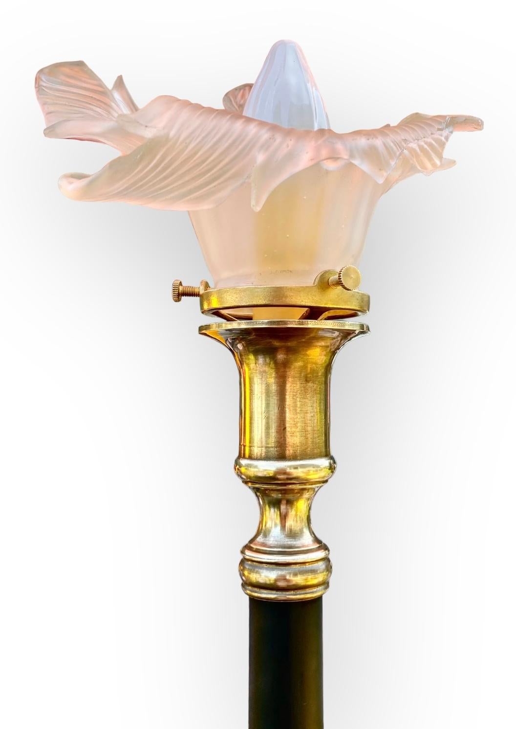 Antique French Art Nouveau Brass Candlestick Lamp 7