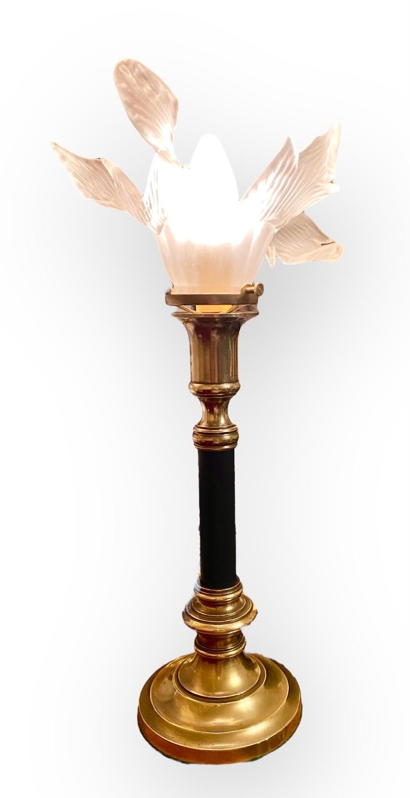 Antique French Art Nouveau Brass Candlestick Lamp 9