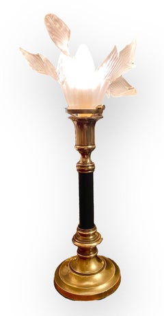 Antique French Art Nouveau Brass Candlestick Lamp