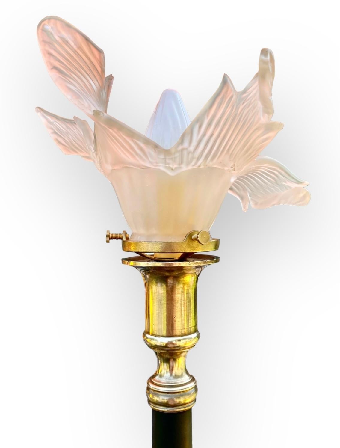 Ebonized Antique French Art Nouveau Brass Candlestick Lamp