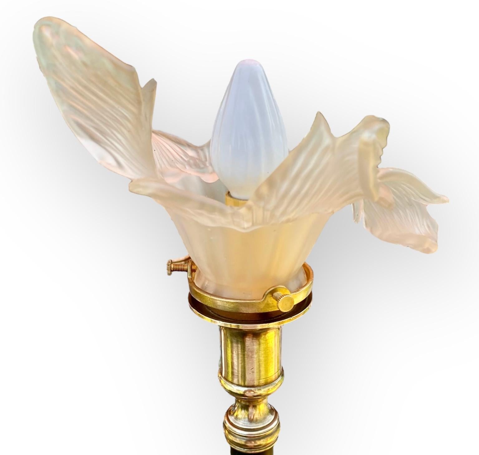 Antique French Art Nouveau Brass Candlestick Lamp 1