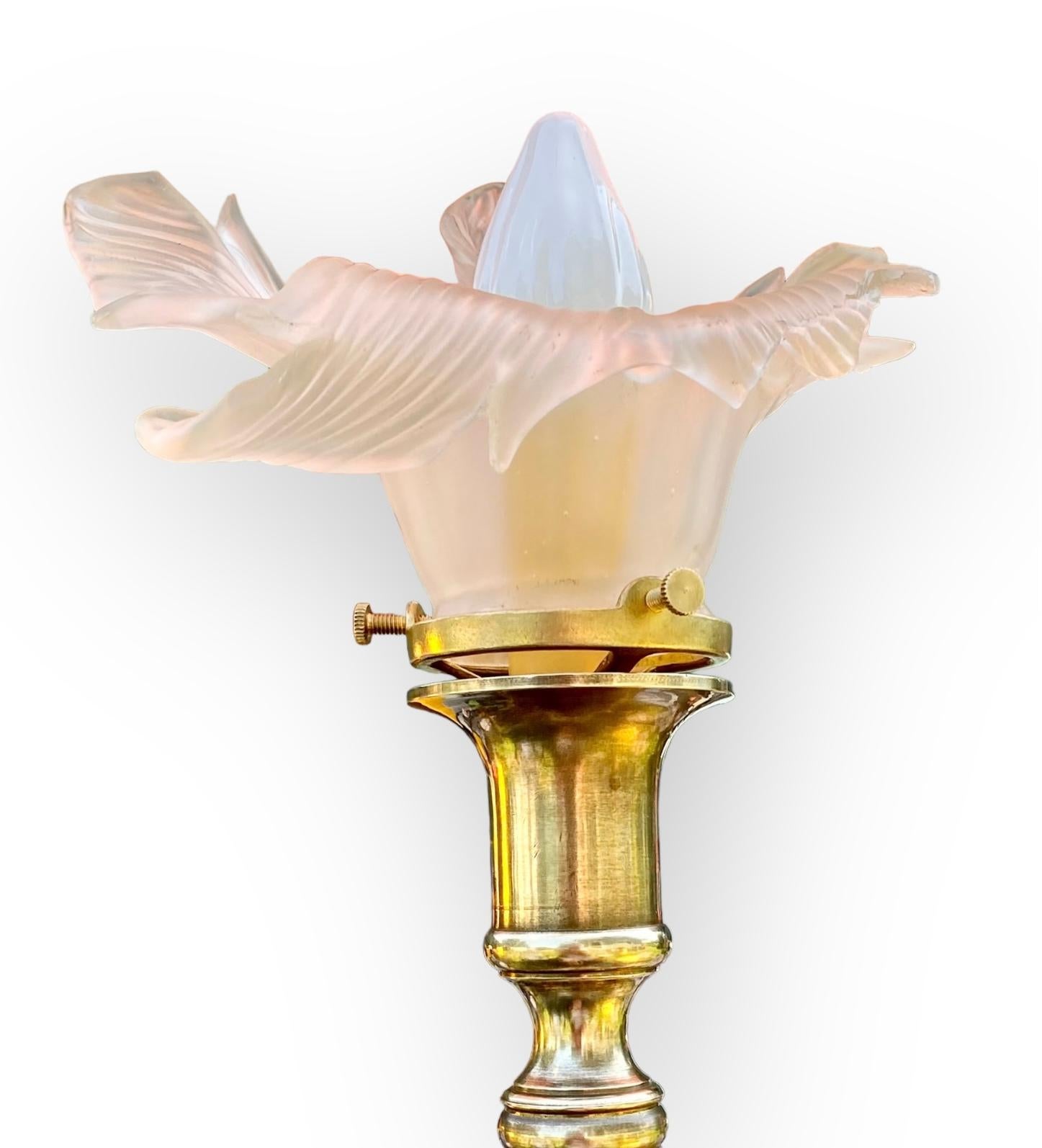 Antique French Art Nouveau Brass Candlestick Lamp 3