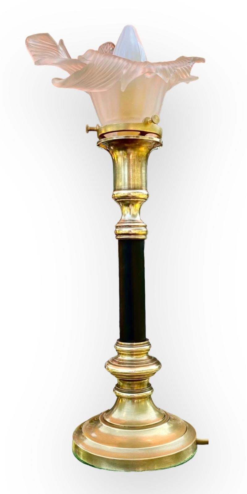 Antique French Art Nouveau Brass Candlestick Lamp 4