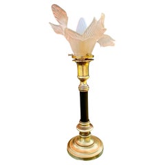 Antique French Art Nouveau Brass Candlestick Lamp