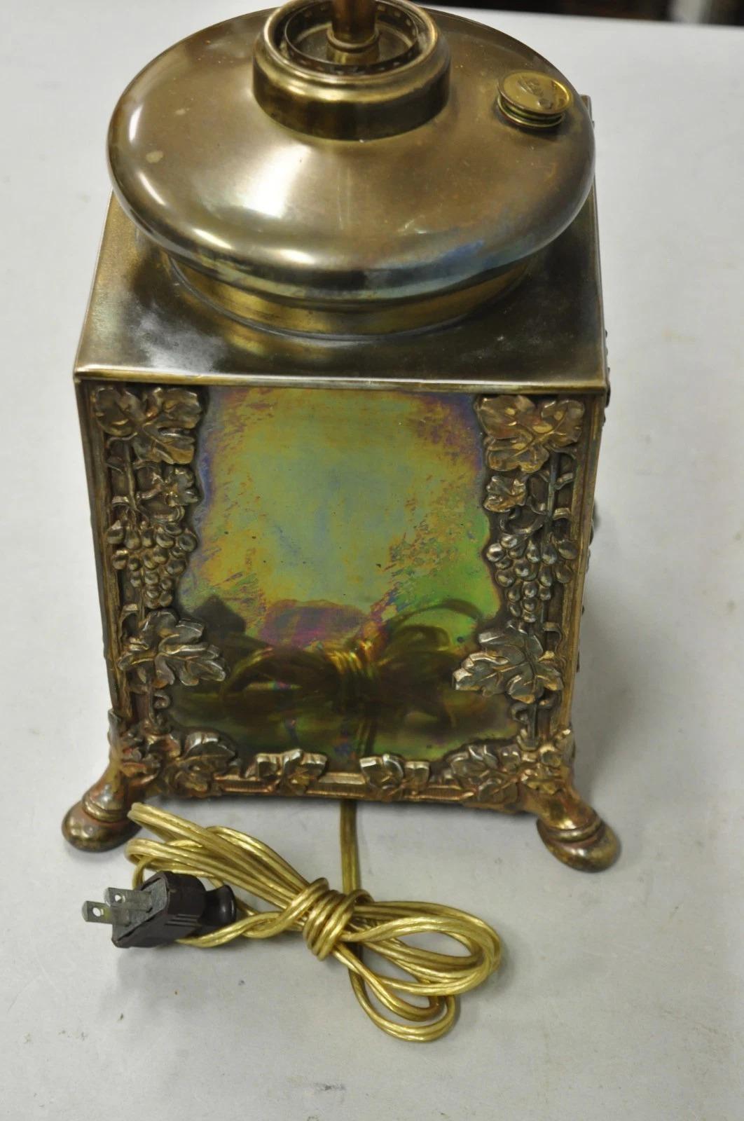Antique French Art Nouveau Brass Maple Leaf Converted Oil Lamp Table Lamp For Sale 5