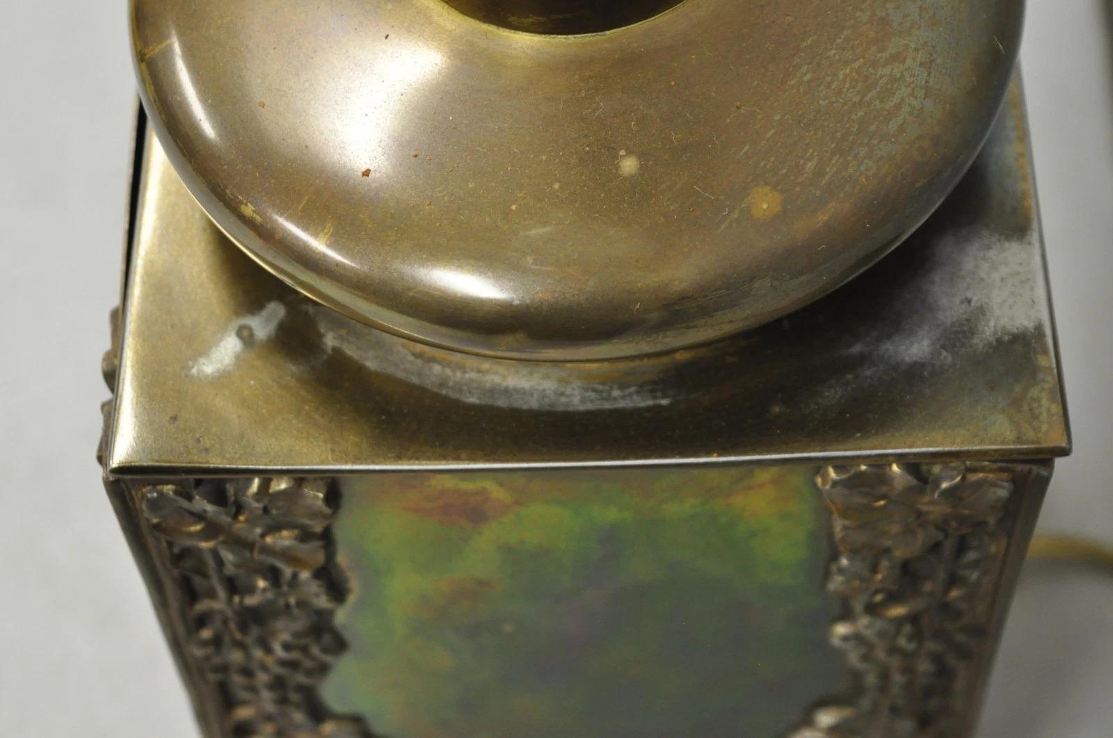 Antique French Art Nouveau Brass Maple Leaf Converted Oil Lamp Table Lamp For Sale 6