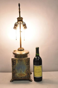 Antique French Art Nouveau Brass Maple Leaf Converted Oil Lamp Table Lamp