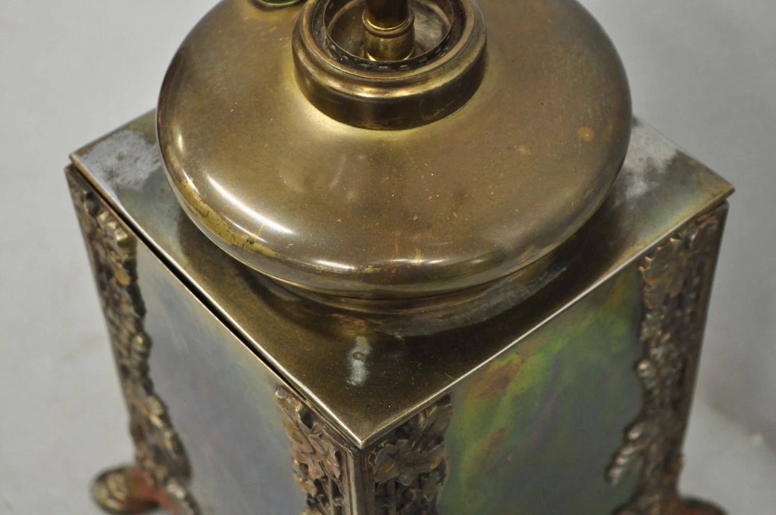 Antique French Art Nouveau Brass Maple Leaf Converted Oil Lamp Table Lamp For Sale 1