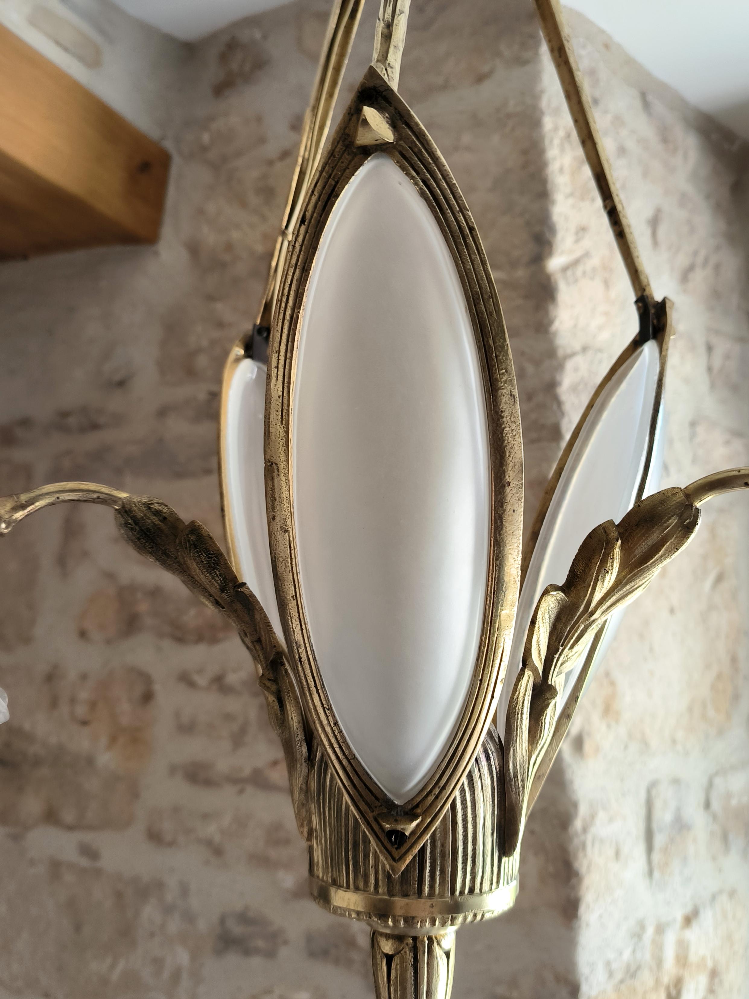 Rare, antique, French, Art Nouveau, bronze chandelier. Circa early 1900s For Sale 4