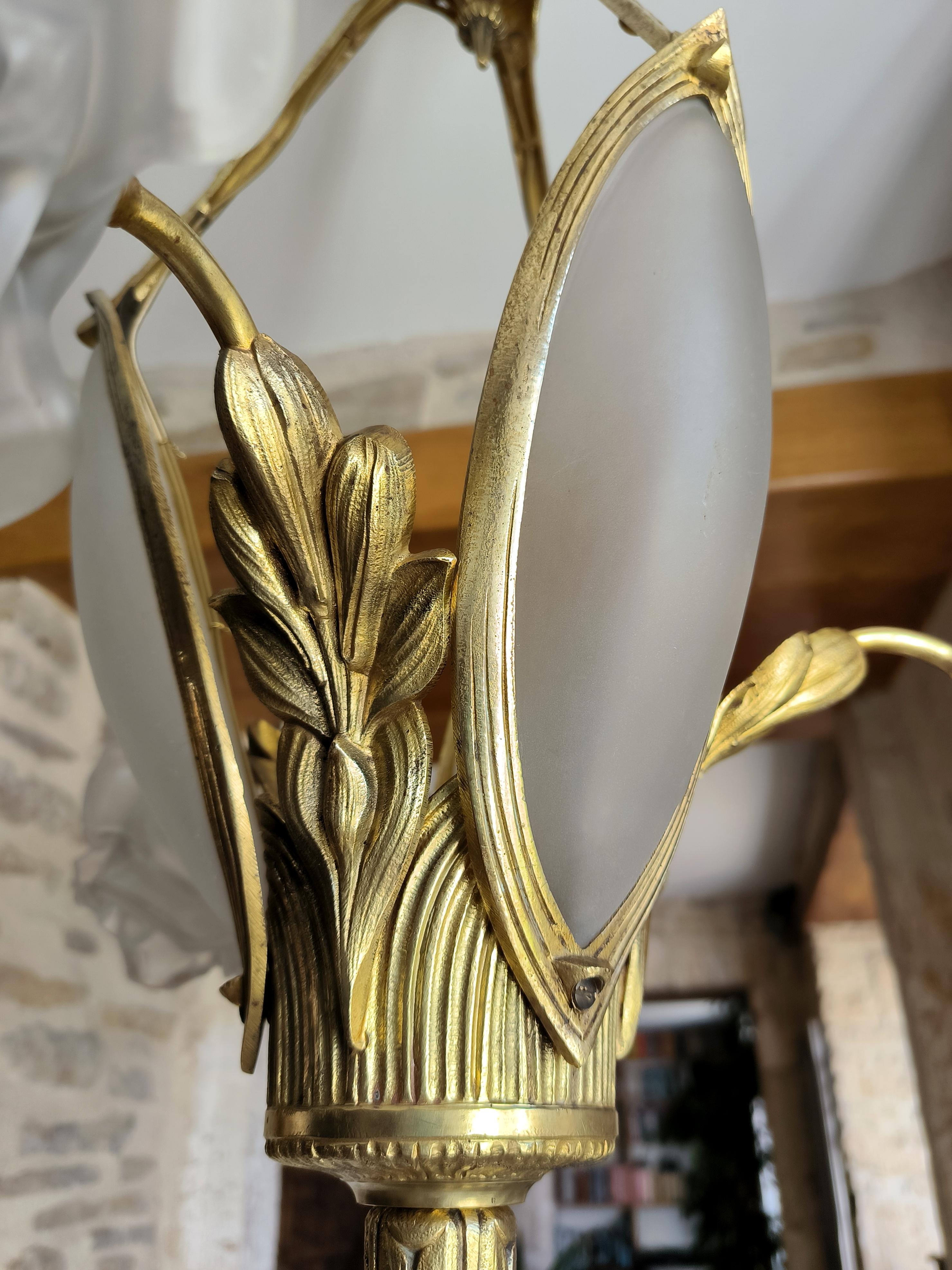 Rare, antique, French, Art Nouveau, bronze chandelier. Circa early 1900s For Sale 7