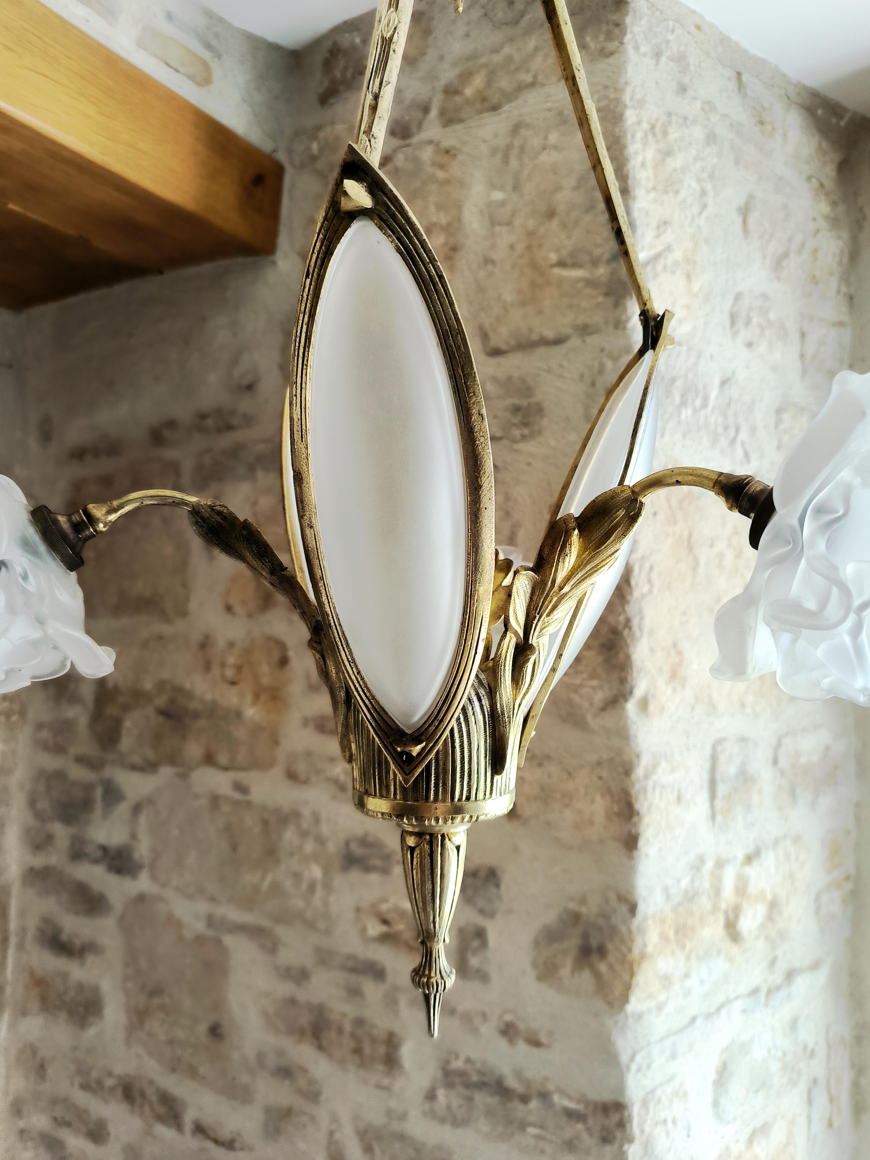 Rare, antique, French, Art Nouveau, bronze chandelier. Circa early 1900s For Sale 10