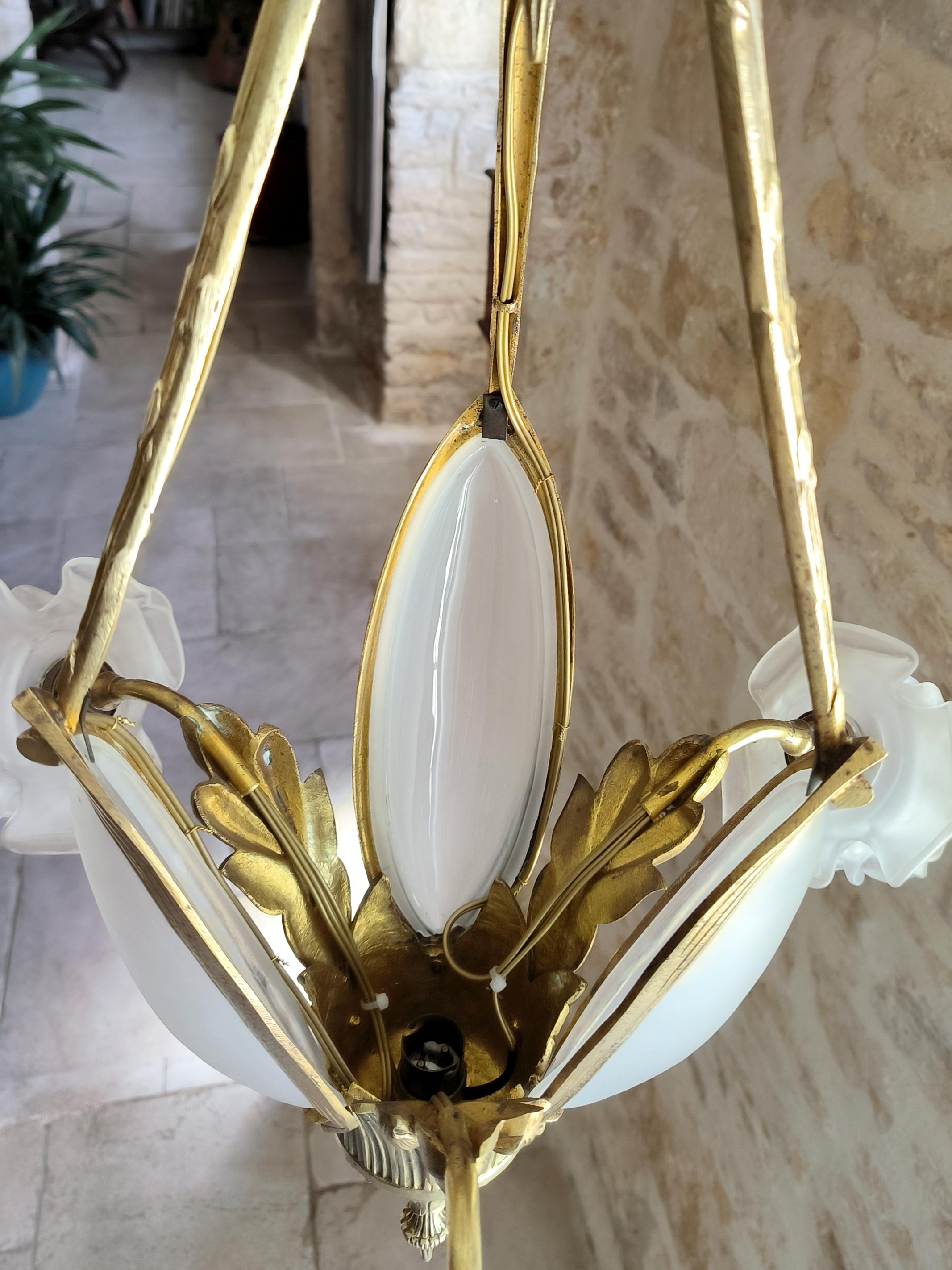Rare, antique, French, Art Nouveau, bronze chandelier. Circa early 1900s For Sale 13