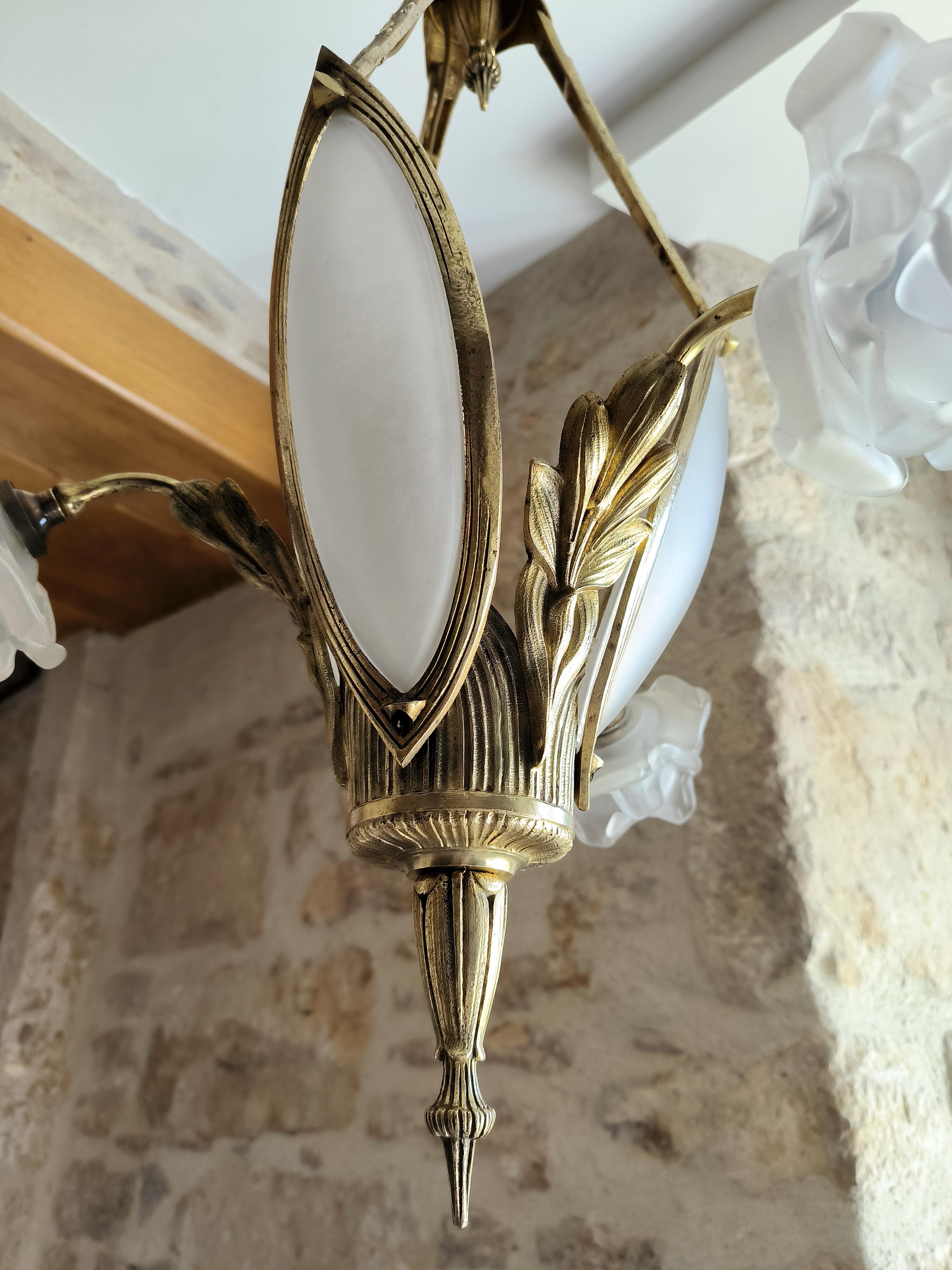 20th Century Rare, antique, French, Art Nouveau, bronze chandelier. Circa early 1900s For Sale