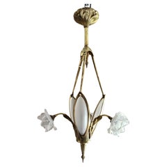 Rare, antique, French, Art Nouveau, bronze chandelier. Circa early 1900s