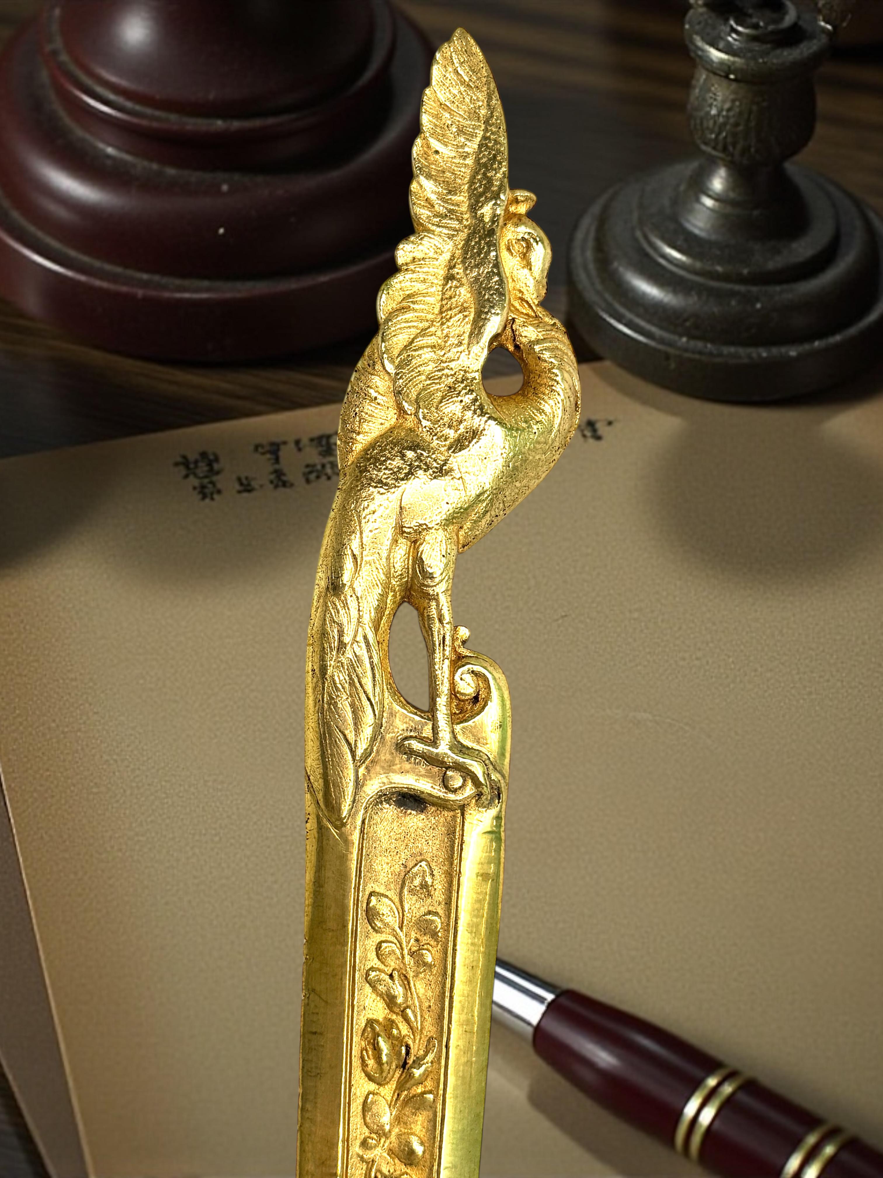 Antique French Art Nouveau Bronze Vogel & Rosen Brieföffner, 1900s oder älter im Angebot 5