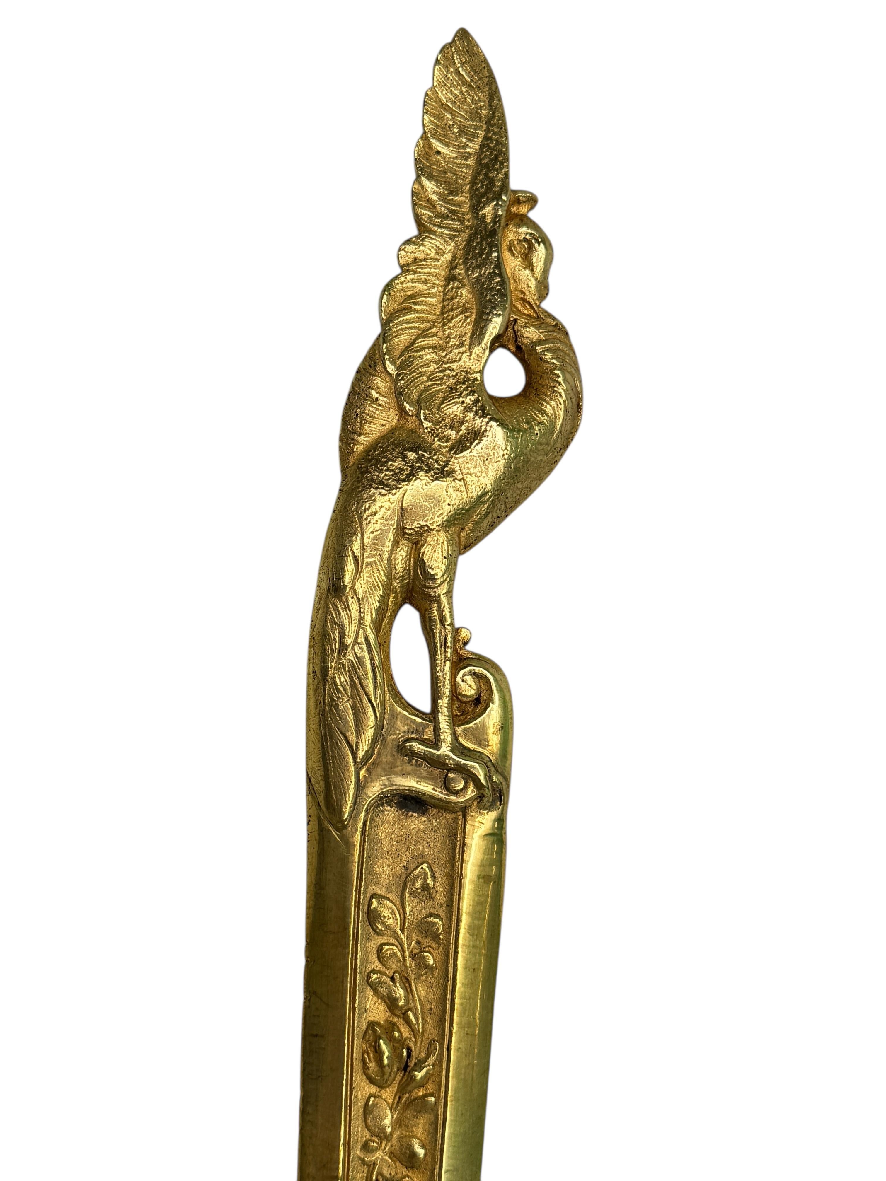 Antique French Art Nouveau Bronze Vogel & Rosen Brieföffner, 1900s oder älter (Vergoldet) im Angebot