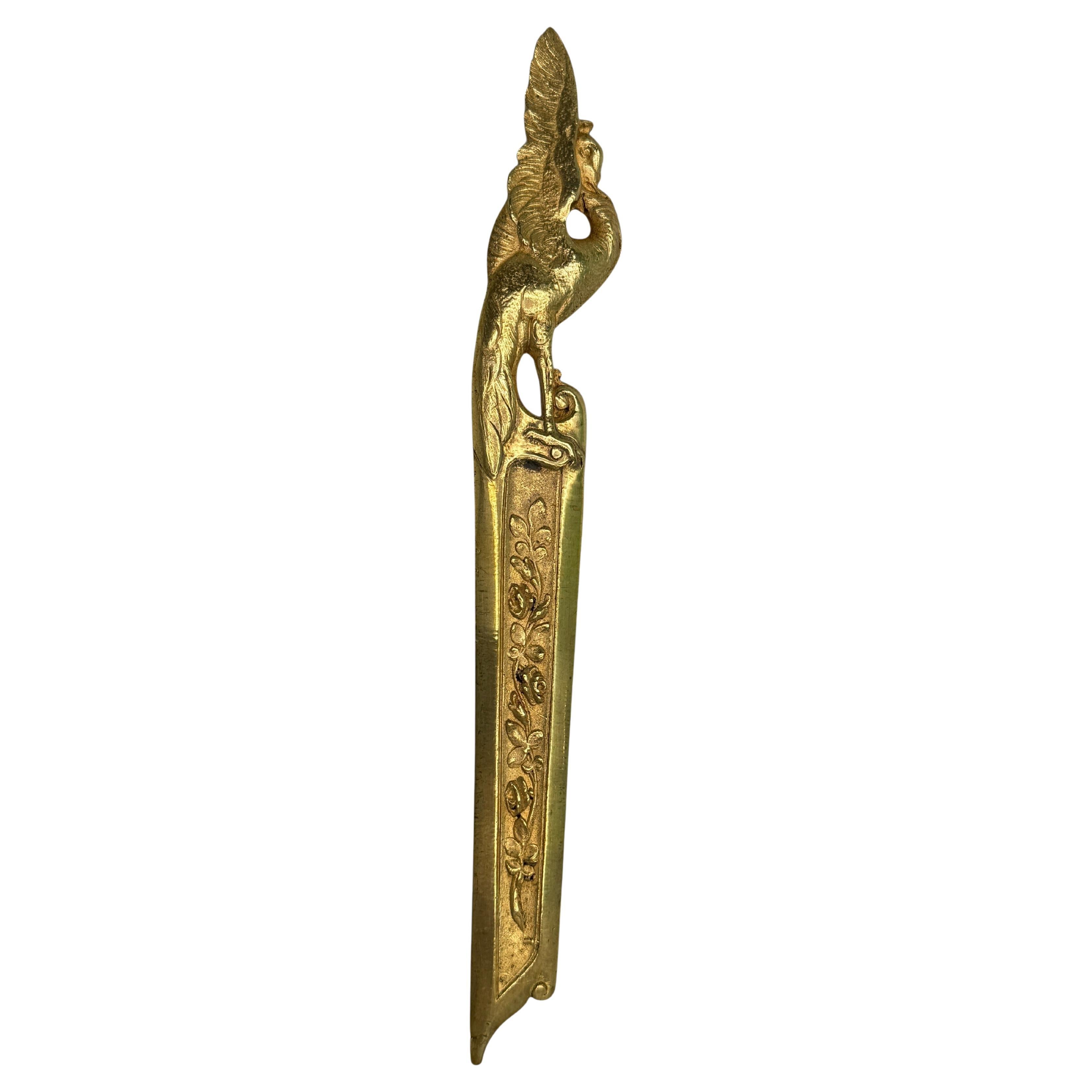 Antique French Art Nouveau Bronze Vogel 
Rosen Brieföffner, 1900s oder älter