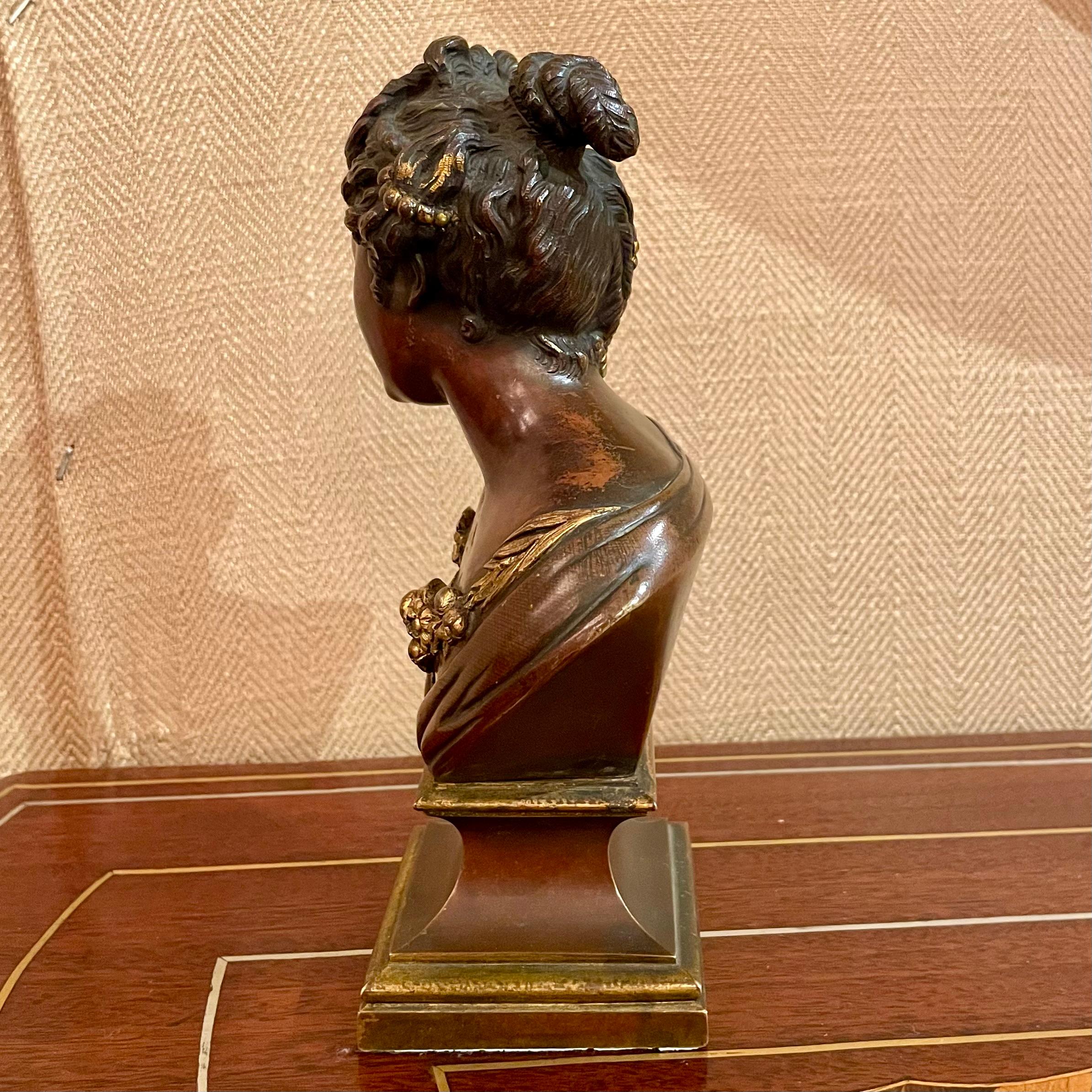 Francese Antique French Art Nouveau Busto in bronzo su stativo di una giovane donna, CIRCA 1890. in vendita