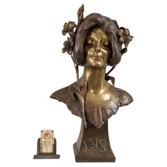 Antique French Art Nouveau Bronze Bust (Titled Lys) by Julien Caussé (1869-1914)