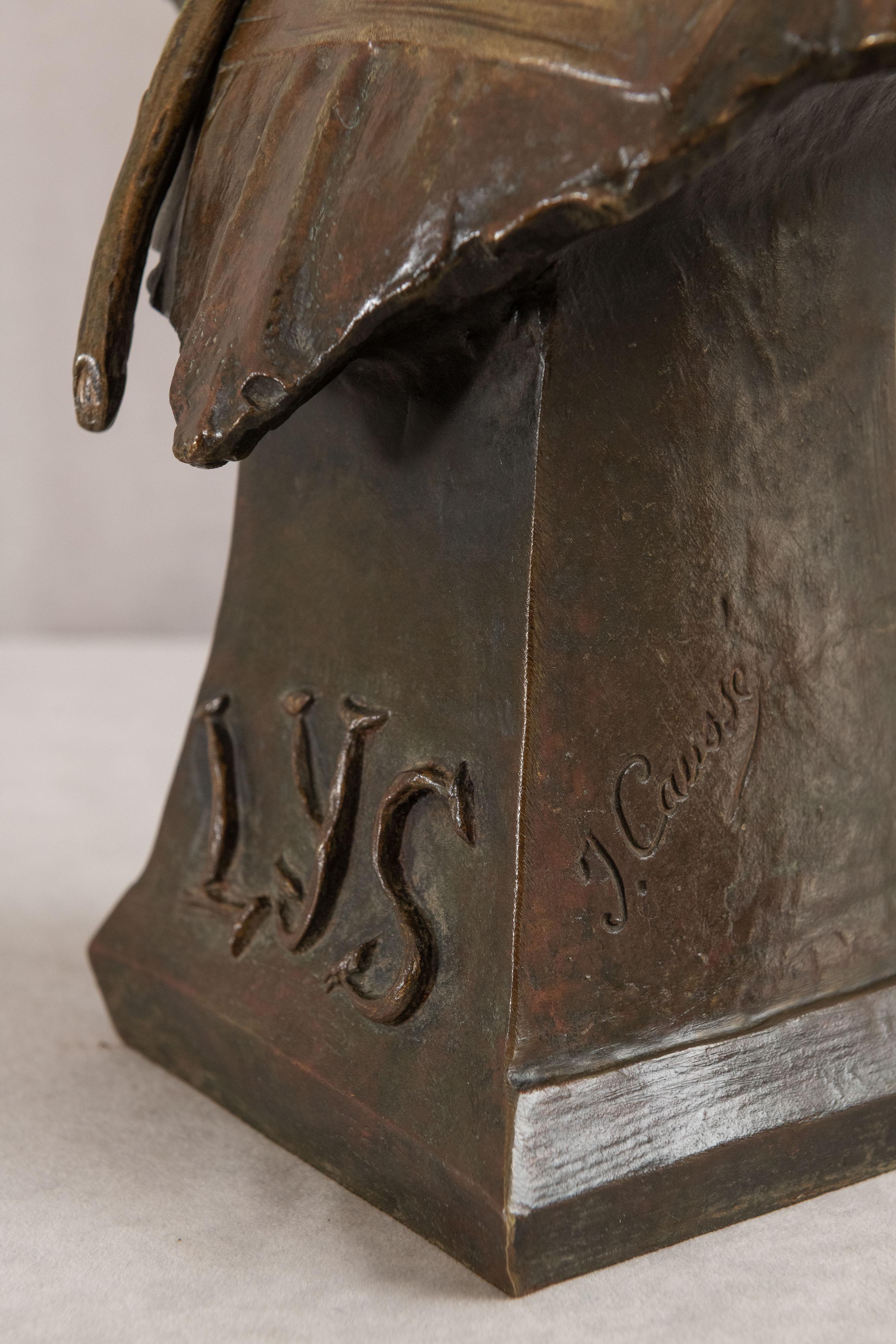 Bronze Buste en bronze ancien Art Nouveau français (titré Lys) par Julien Caussé (1869-1914) en vente