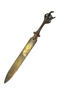 Antique French Art Nouveau Bronze Claw & Marble Ball Letter Opener, 1910s