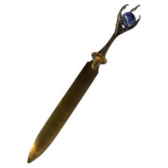 Antique French Art Nouveau Bronze Claw & Marble Ball Letter Opener, 1910s