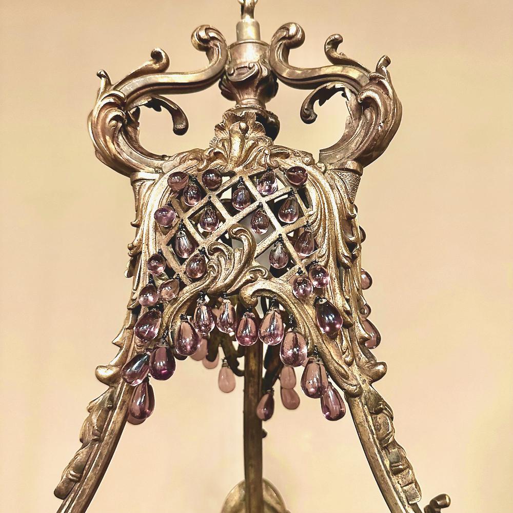 Antique French Art Nouveau Bronze & Crystal Chandelier For Sale 6