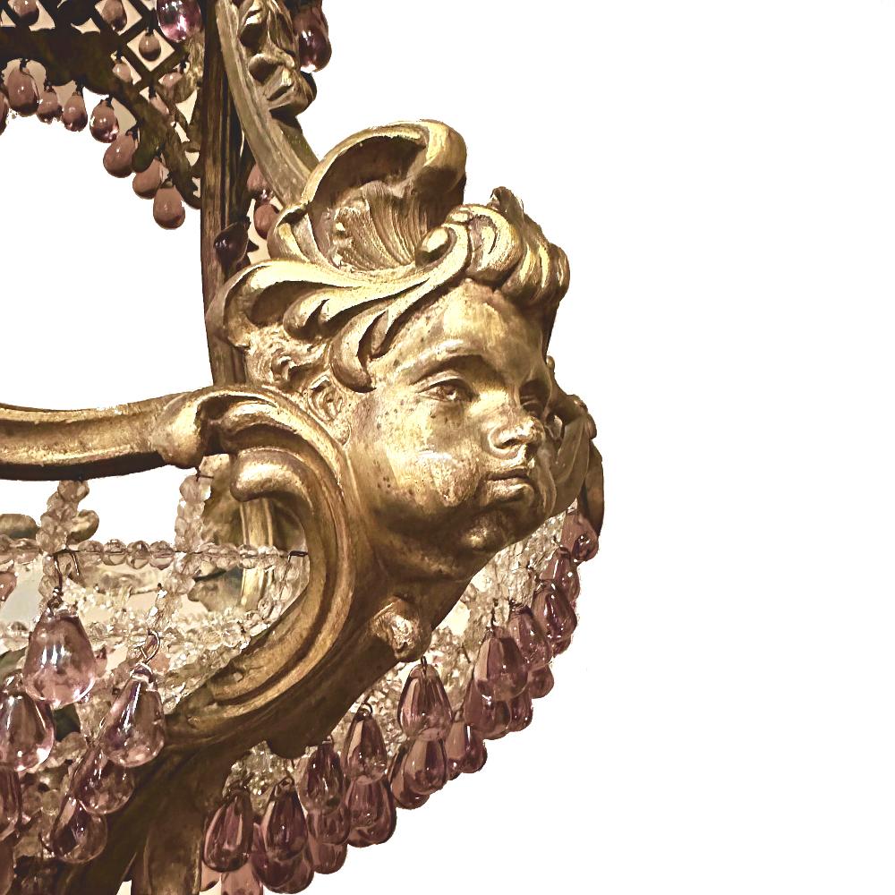 Antique French Art Nouveau Bronze & Crystal Chandelier For Sale 8