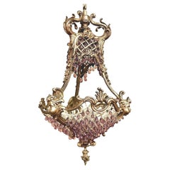 Antiker französischer Jugendstil-Kronleuchter aus Bronze und Kristall