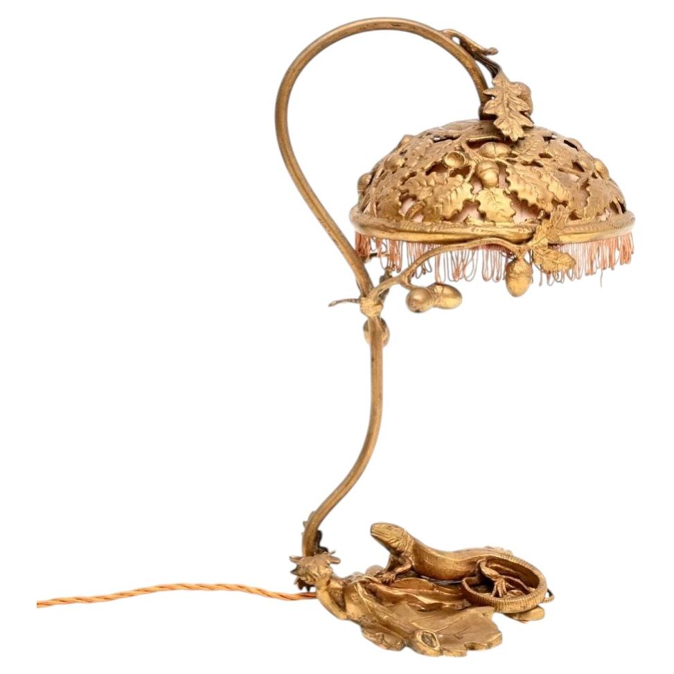 Antique French Art Nouveau Bronze Desk Lamp